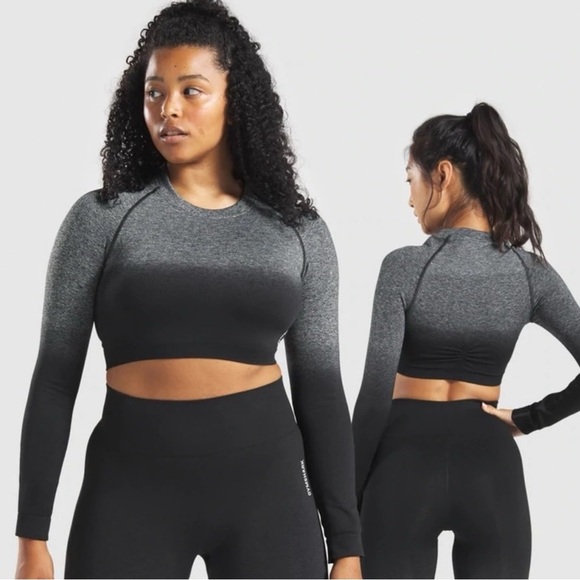 GYMSHARK ADAPT OMBRE SEAMLESS LONG SLEEVE  ATHLETIC CROP TOP size S - Picture 1 of 5